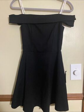 Lulu's Off-Shoulder Black Fit-and-Flare Dress